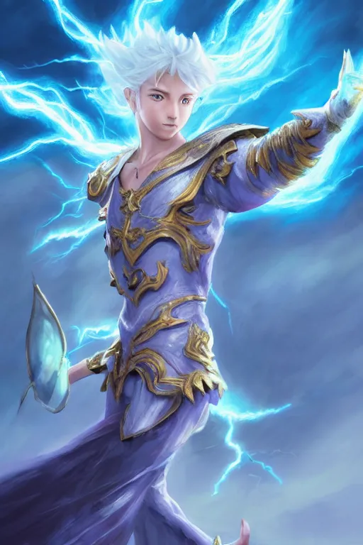 Image similar to legendary fairy prince casting a lightning spell,, lightning energy, blue energy, highly detailed, d & d, fantasy, highly detailed, digital painting, trending on artstation, concept art, sharp focus, illustration, global illumination, ray tracing, realistic shaded, art by artgerm and greg rutkowski and fuji choko and viktoria gavrilenko and hoang lap