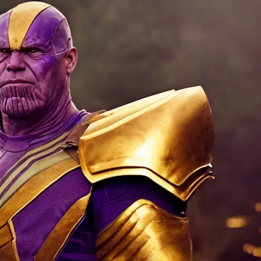 Image similar to pablo pineda wearing thanos armour, cinematic lighting, hd 4k photo