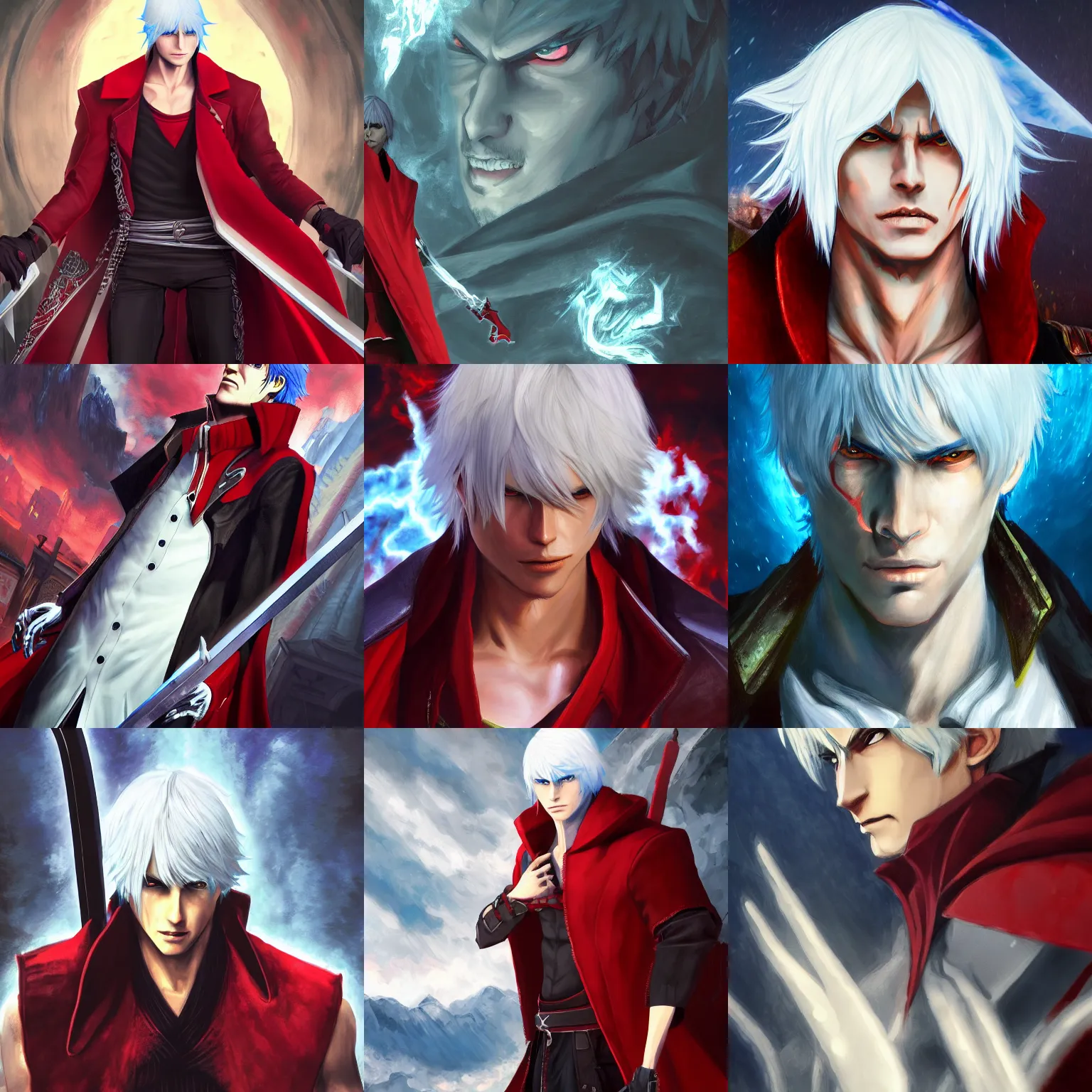 Dante character from devil may cry 5 with 2010s anime trait