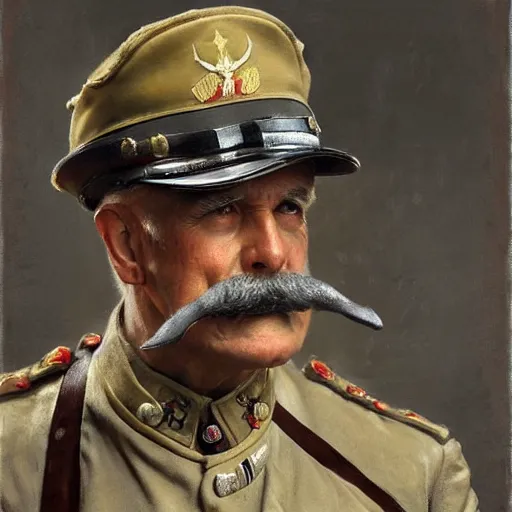 Image similar to old dog with big mustache dressed as a veteran colonel of the first world war german army, highly detailed painting by gaston bussiere, craig mullins, j. c. leyendecker