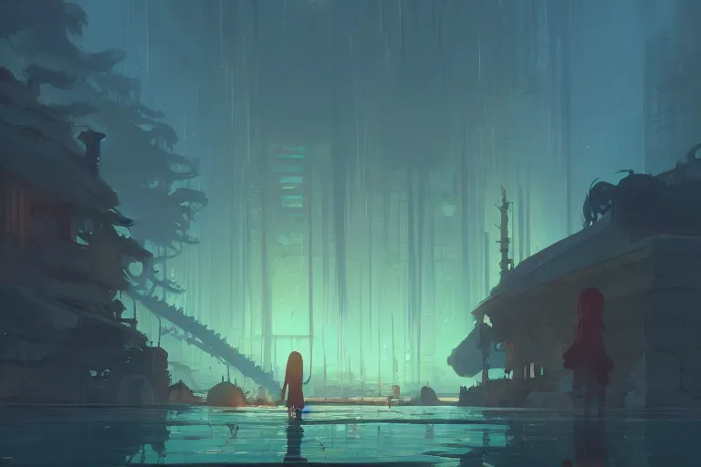 Image similar to drowned city of ancient horror, cory loftis, james gilleard, atey ghailan, makoto shinkai, goro fujita, studio ghibli, rim light, exquisite lighting, clear focus, very coherent, plain background, soft painting