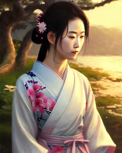 Image similar to a beautiful okinawa girl wear elegant yukata in festival | | summer night, realistic shaded, pleasant face, good looking, fine details, 4 k realistic, cryengine, realistic shaded lighting poster by greg rutkowski, magali villeneuve, artgerm, jeremy lipkin and michael garmash and rob rey