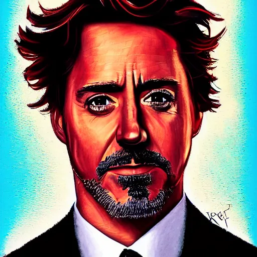 Image similar to portrait of justin trudeau or robert downey junior by greg ruthkowski