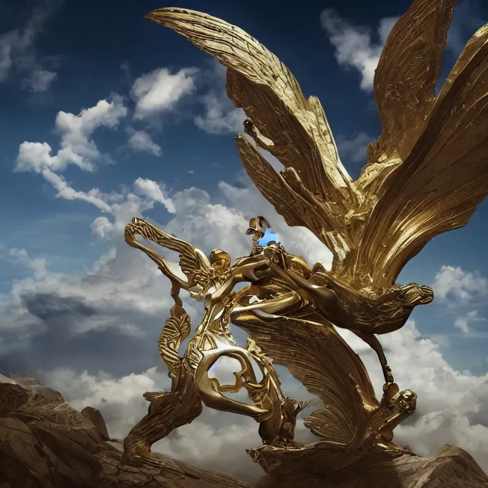 Prompt: minimal modernist bauhaus jeff koons style neverending story winged sphinx, ultra realistic, concept art, intricate details, serious, highly detailed, photorealistic, octane render, 8 k, unreal engine, art by todd mcfarlane and artgerm and greg rutkowski and alphonse mucha