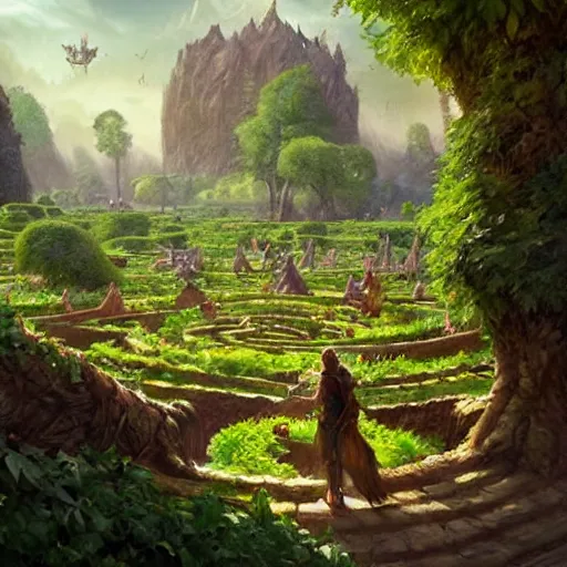 Image similar to a green giant maze, nature labyrinth, hearthstone art style, epic fantasy style art by Craig Mullins, fantasy epic digital art, epic fantasy card game art by Greg Rutkowski