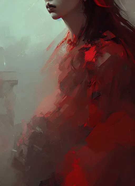 Prompt: female geshia girl, beautiful face, rule of thirds, intricate outfit, spotlight, concept art, red tones, digital painting, by greg rutkowski, by jeremy mann,