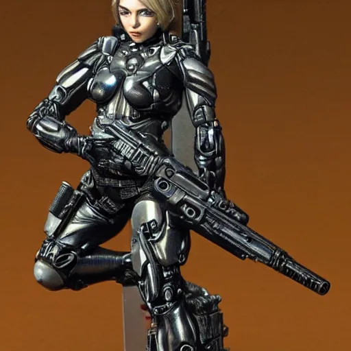 Image similar to cybernetic female supersoldier armed with laser rifle, intricate detail, royo, whealan,