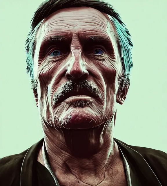 Image similar to portrait of dennis hopper by greg rutkowksi, extreme detail, 8 k, intricate abstract, unreal engine tech demo, vivid colors