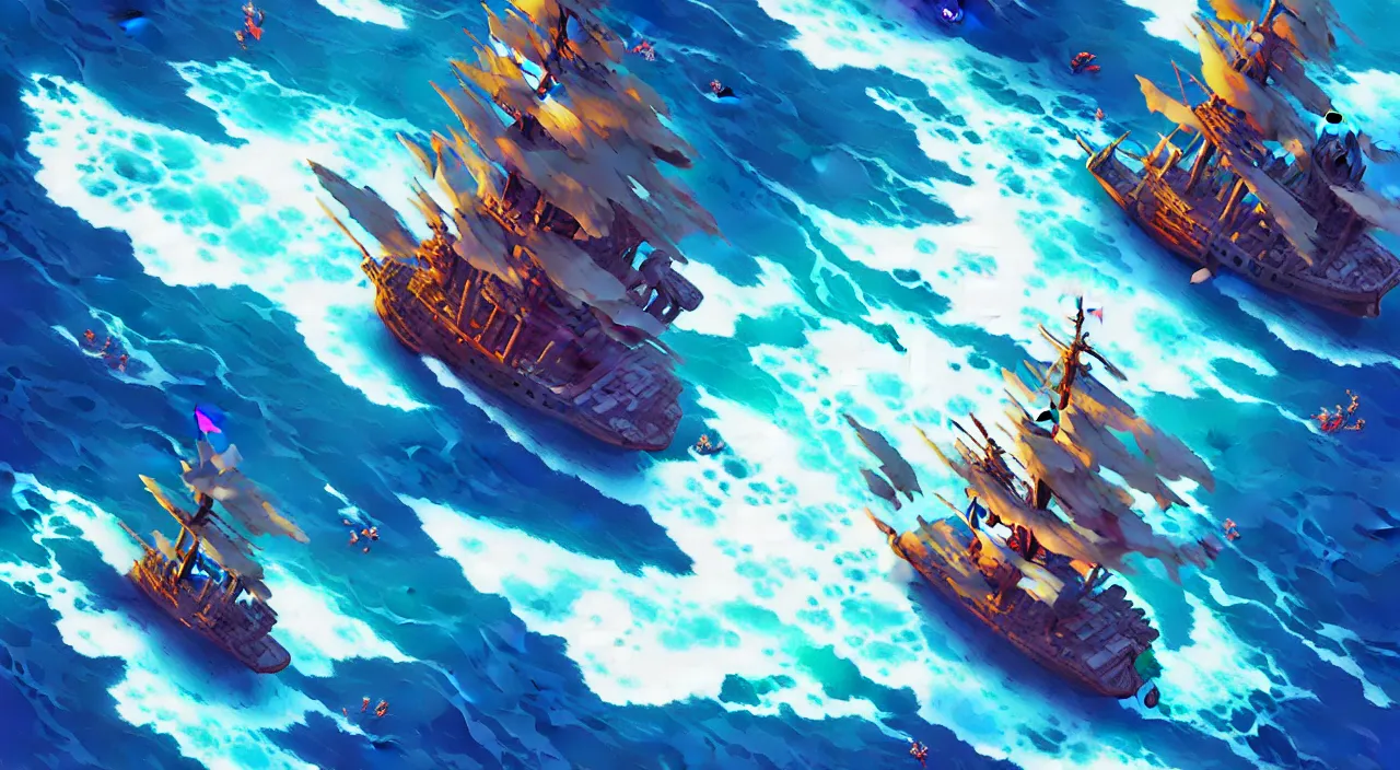 Image similar to Pixelart of a pirates battles in the ocean, volumetric lighting, digital pixel art, pixiv, official fanart behance hd by Jesper Ejsing, by RHADS, Makoto Shinkai and Lois van baarle, ilya kuvshinov, rossdraws global illumination