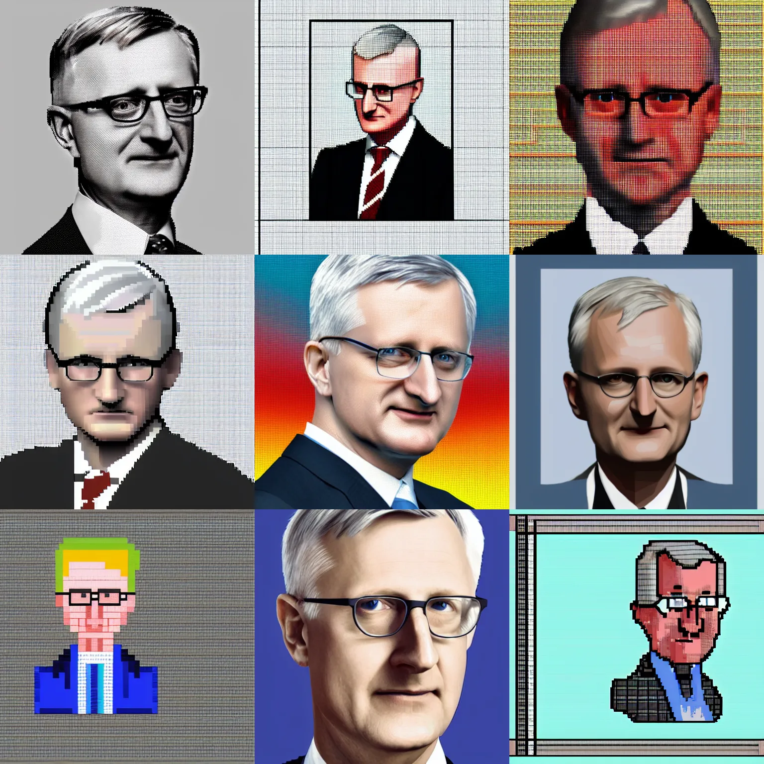 Prompt: Portrait of Carl Bildt, pixel art