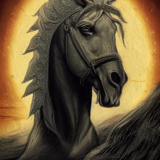 Prompt: a masterpiece!! matte painting of a handsome!! man riding on a majestic!! white horse with eyes like flames!!!, many crowns!! upon his head, a robe dipped in blood!, by gustav dore and paul barson, 8 k, uhd, trending on artstation, octanerender!!, crepuscular!!