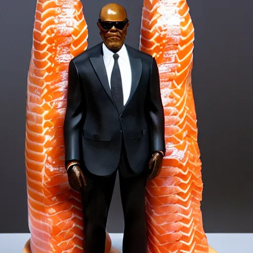 Image similar to uhd statue of samuel l. jackson made entirely of smoked salmon