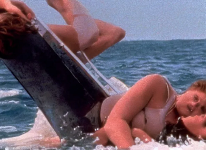 Prompt: a film still of the titanic in baywatch 1 9 8 9