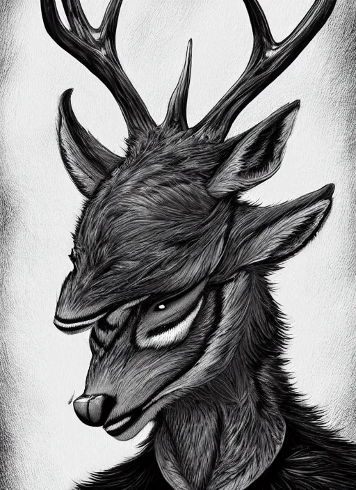 Image similar to aesthetic portrait commission of a of a male fully furry anthro deer with a tail and a beautiful attractive hyperdetailed face wearing wearing a outfit in a sci - fi dystopian city at golden hour while it storms in the background. character design by dayer, diego 5, detailed, inked, western comic book art, award winning film poster painting