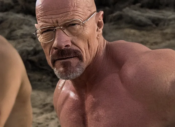 Image similar to film still of walter white as dwayne johnson in baywatch movie 2 0 1 7, 8 k