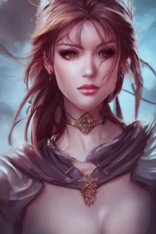 Image similar to a stunning portrait of a female fantasy character in the style of Artgerm, WLOP, Rossdraws, trending on artstation