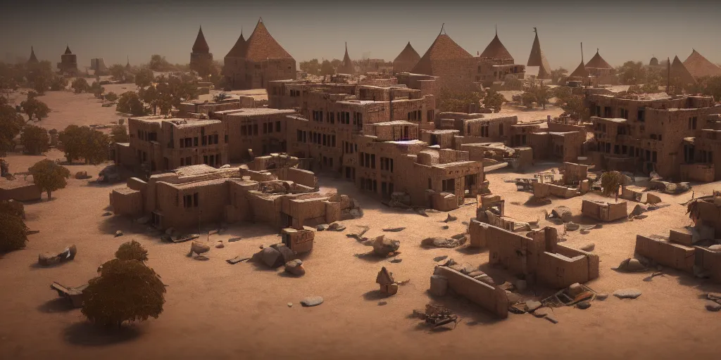 Image similar to timbuktu tuturistic, octane render, unreal engine, artstation, 8 k, tilt shift