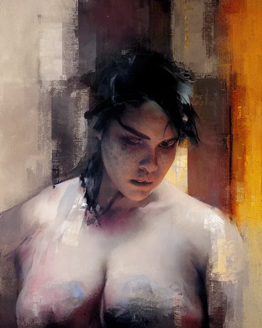 Image similar to beautiful plus size girl painting by jeremy mann