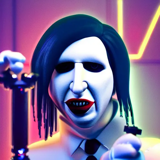 Prompt: marilyn manson with body of lego toy, lego movie still, realistic 3 d render, 8 k