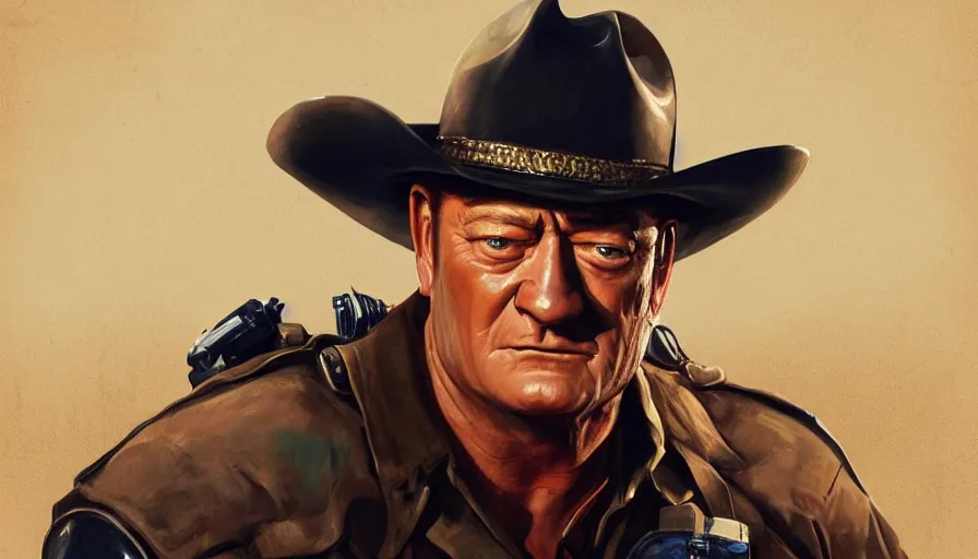 Prompt: John Wayne is a cop, hyperdetailed, artstation, cgsociety, 8k