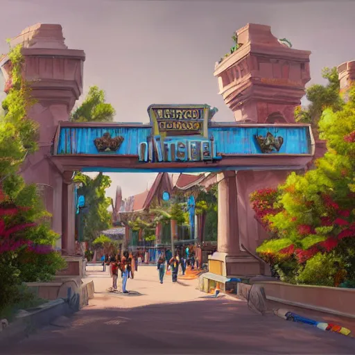 Prompt: painting of universal studios entrance, artstation