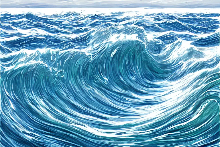 Image similar to ocean, land, ( ( ( ( tumultuous waves ) ) ) ), digital painting, illustrated by max hay