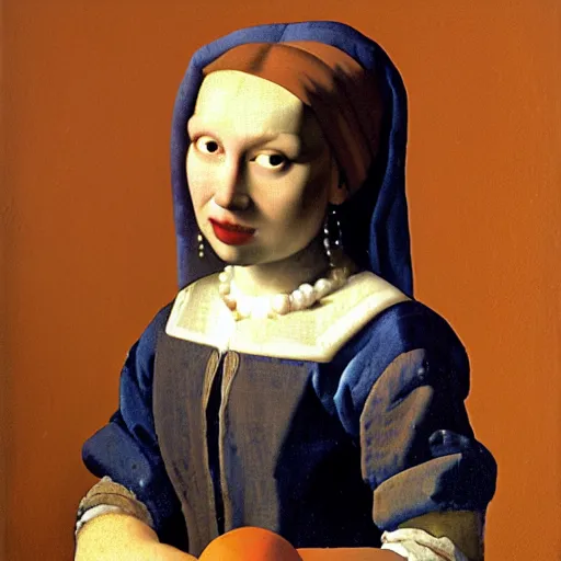 Prompt: an orange cat by jan vermeer, oil painting, a pearl necklace, highly detailed ， headshot, 8 k