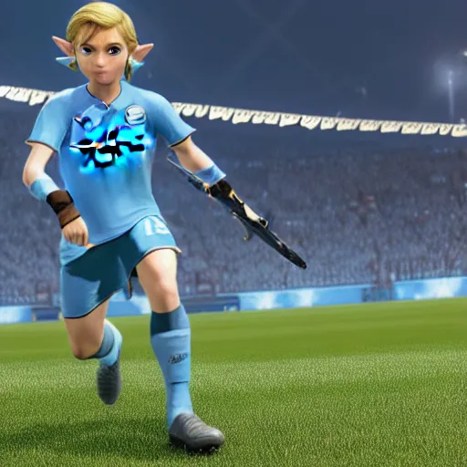 Image similar to screenshot of link zelda in fifa 2 1, manchester city, ea sport, rtx geforce experience, best graphics