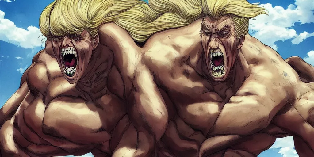 prompthunt: “ donald trump as an ugly titan, attack on titan