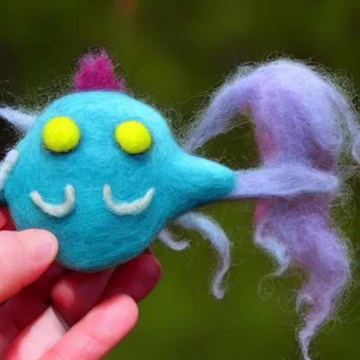 Image similar to a needle felted angler fish, needle felting art.