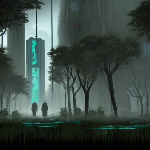 Image similar to quiet glade in the style of ancient greece cyberpunk