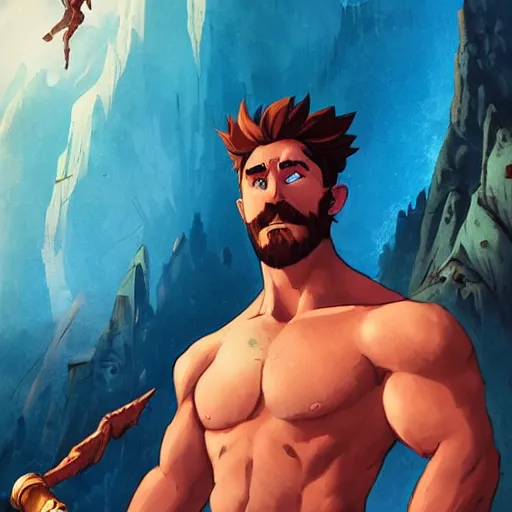 Image similar to a movie poster for a movie named Waiting for Kristin showing Jake Gyllenhaal as the rugged muscular handsome hero sitting in a hot tub,fantasy art heartstone , 2d game art, official art, concept art , behance hd , concept art by Jesper Ejsing, by RHADS, Makoto Shinkai bastion magic potion forged armor sword helmet loot stuff