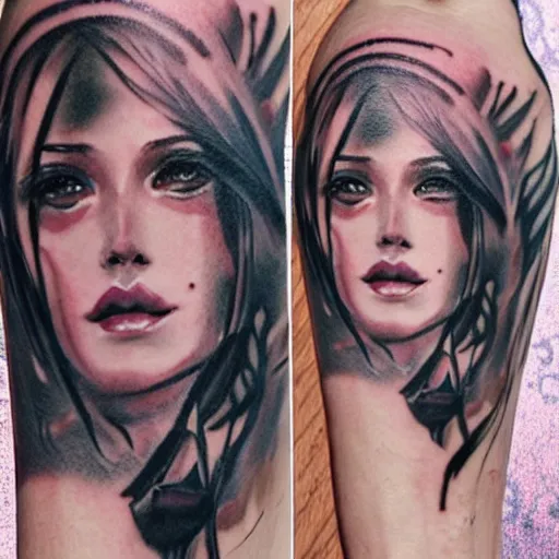 Prompt: tattoo design, beautiful portrait of a girl looking up and to the right by artgerm, artgerm