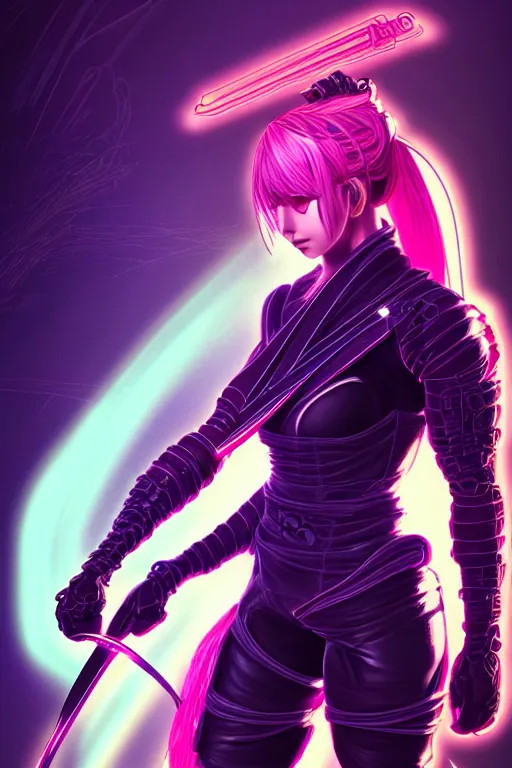 Prompt: portrait futuristic ninja gaiden female, in a future tokyo temple, neon light, ssci - fi and fantasy, intricate and very very beautiful and elegant, highly detailed, digital painting, artstation, concept art, smooth and sharp focus, illustration, art by tan zi and ayanamikodon and alphonse mucha and wlop, ninja wardrobe by irakli nadar