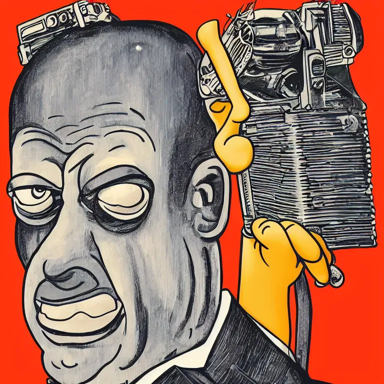 Image similar to high detailed portrait of Homer Simpson in style of Oleg Savostyuk, soviet poster, retro futurism, single person