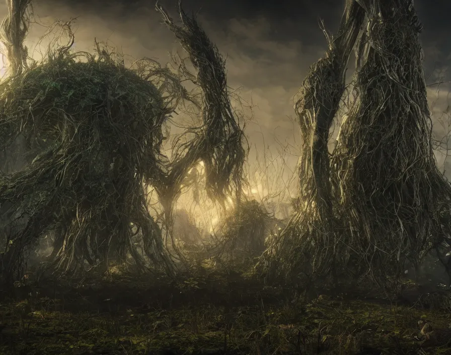 Prompt: giant eldritch weeds in city, realistic, beautiful texture, beautiful graphics, fantasy artwork, very beautiful scenery, hd, hdr, ue 5, ue 6, unreal engine 5, cinematic 4 k wallpaper, 8 k, ultra detailed