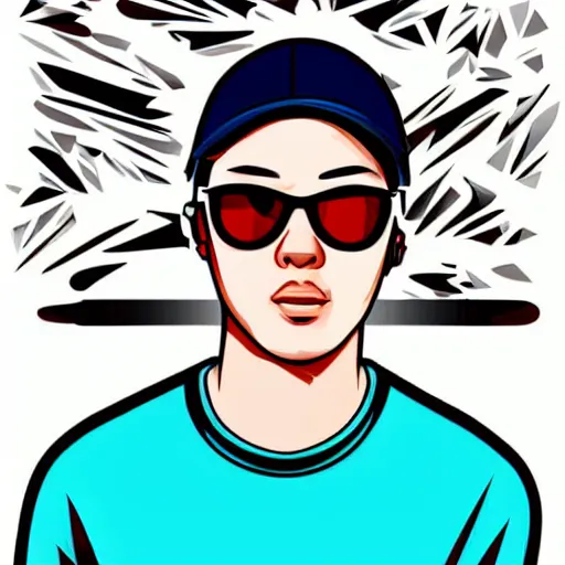 Prompt: the portrait of a young man, sunglasses, red backwards cap, vector art, chain, detailed face, high detail, high definiton, ultra realistic,