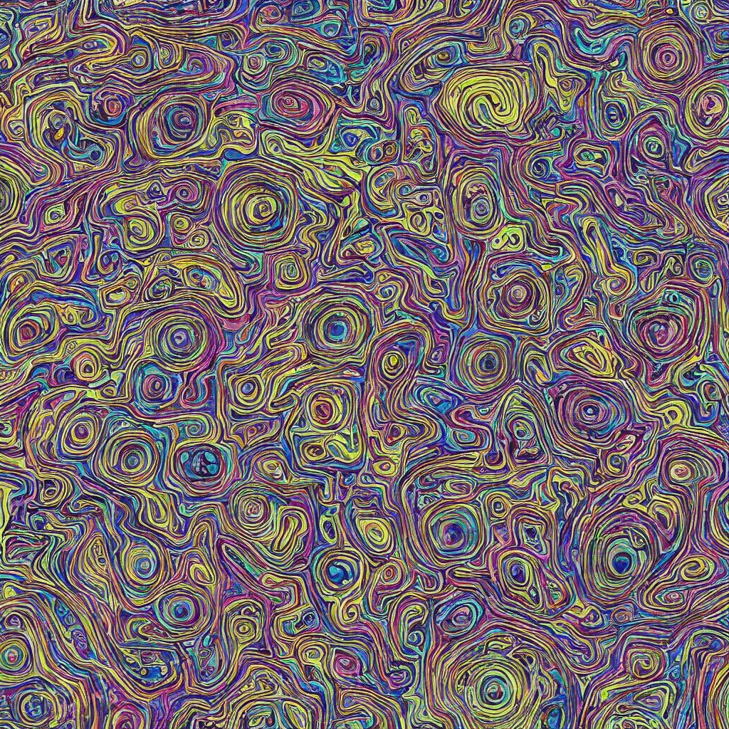 Image similar to colorful topo camo, swirls, technical, acrylic, eyes, teeth, death metal, eerie, tribal, clay, dotting, lines, stipple, points, cybernetic, style of old painting, francis bacon art, sleep paralysis, hypnosis, eerie, terror, oil, neon, black and white, circles, varying width, colorful dots, ominous, abstract