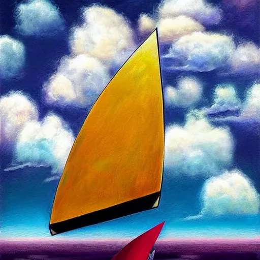 Image similar to by carrie graber mournful tetris. a beautiful body art of a sailboat sailing on a sea of clouds, with a rainbow in the background. the sailboat is crewed by a group of monkeys, & the sails are billowing in the wind.