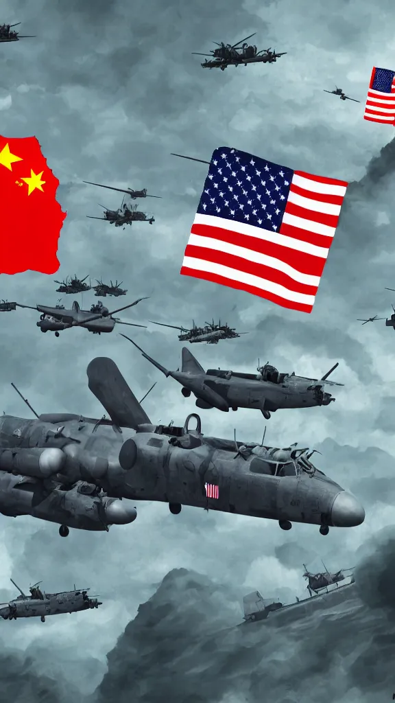 Prompt: usa going to war with china, digital art, 8 k, world war 3