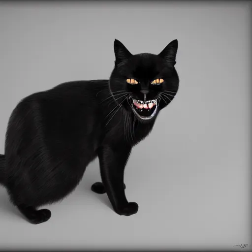 Image similar to a photorealistic black cat with conrad viedt's smile from the man who laughs. 8 k. high resolution.