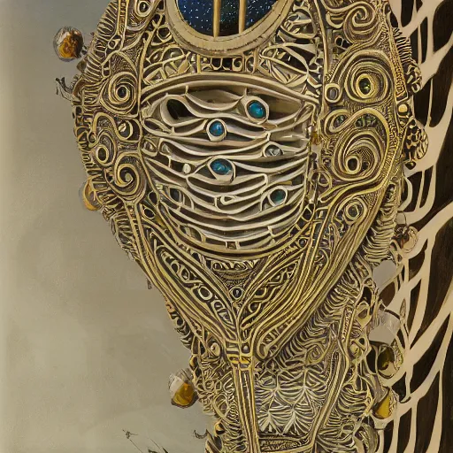 Image similar to detailed painting of a living pod architecture, filigree ornaments, architectural digest
