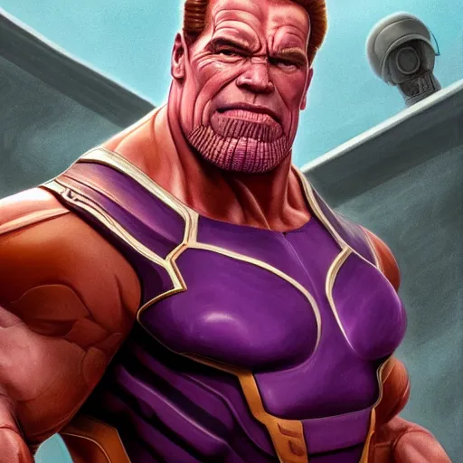 Prompt: arnold schwarzenegger as thanos, highly detailed, amazing digital art, cinematic, trending on artstation, 4K HD