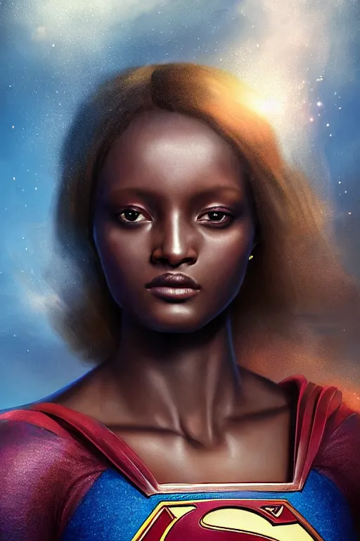 Image similar to majestic and regal portrait of jodie turner - smith female supergirl, dc universe, perfect face, beautiful, intricate, epic, elegant, fantasy, highly detailed, digital painting, hard focus, beautiful volumetric lighting, epic light, ultra detailed, by leesha hannigan, ross tran, thierry doizon, kai carpenter, ignacio fernandez rios