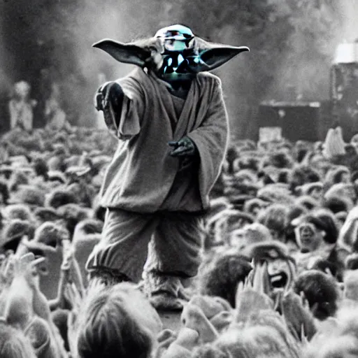 Image similar to yoda performing at woodstock