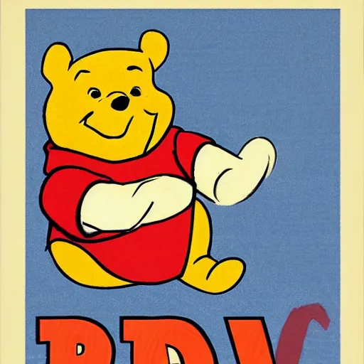 Image similar to winnie the pooh, soviet propaganda poster