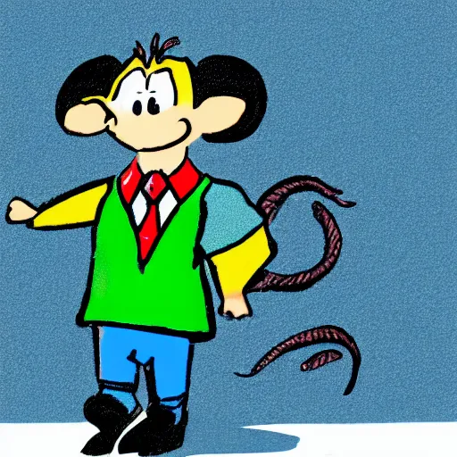 Image similar to cartoon of a rat in school uniform on his first day of school, highly detailed, colourful