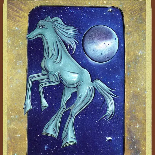 Prompt: blue horse in space by HR Giger