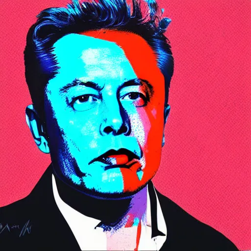 Prompt: the portrait of wrathful and enraged elon musk infuriated with the stock market. screaming loudly internally. colorful pop art, modern art, by andy warhol