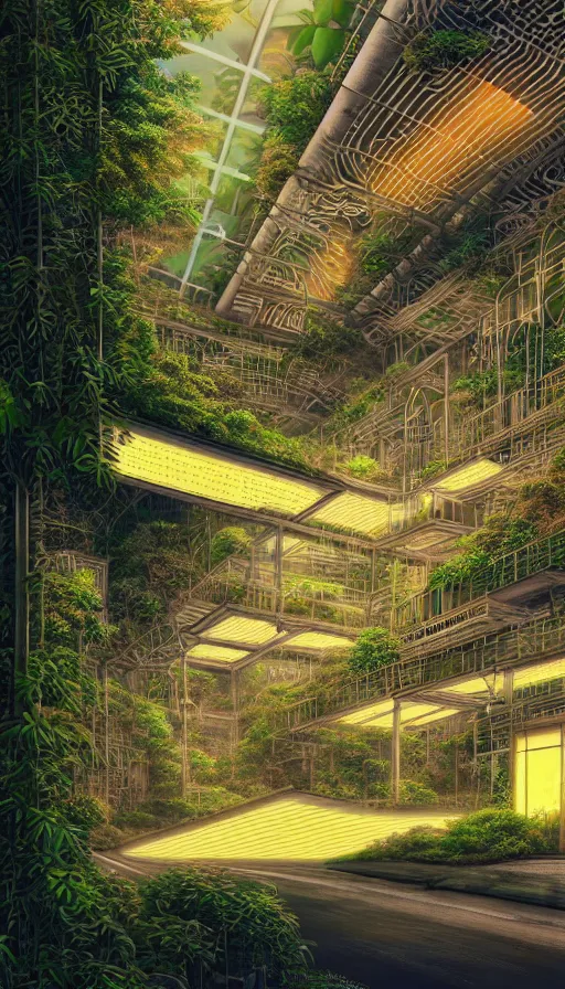 Image similar to a beautiful very detailed rendering of architecture industrial architecture nature urbex secret backroom by toyo ito, desert nature laser thermal imaging sunlight tokyo landscape neon signs meadow vaporwave rainforest at night magic realism nightvision gem infrared universe at dawn junglepunk, archdaily, wallpaper, highly detailed, trending on artstation.